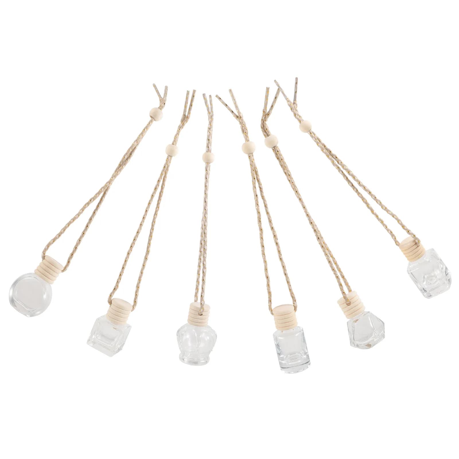 Car Perfume Bottle Pendants 6Pcs Mini Empty Glass Diffuser Bottles with Wood Caps Hanging Aromatherapy Gifts