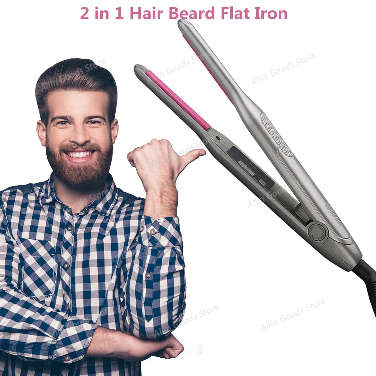 New Small Wavy Curling Iron, Mini Beard Curler for Men, 3D Ceramic Adjustable Temperature Hair Straightener Flat Iron 2 in 1