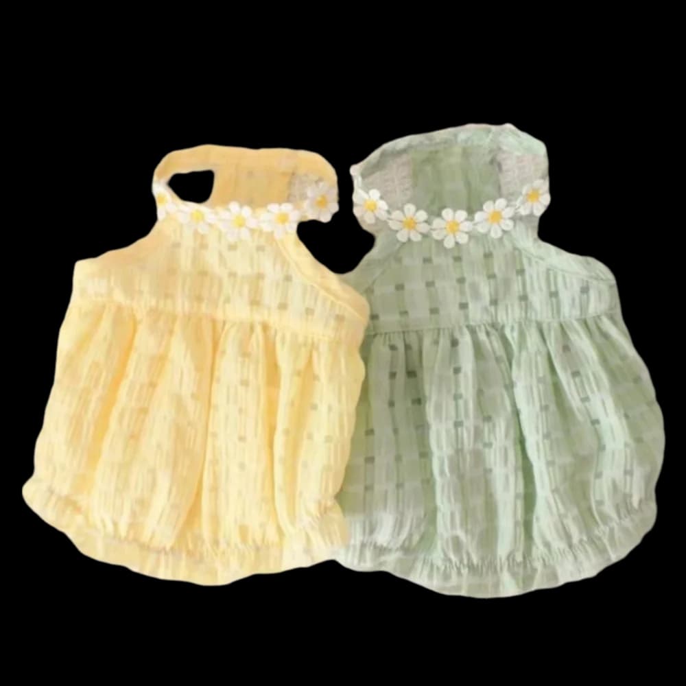New Floral Style Collar Cat Dress Cute Yellow Green Puppy Tutu Skirt Thin Mini Pet Clothes Princess Dress for Summer