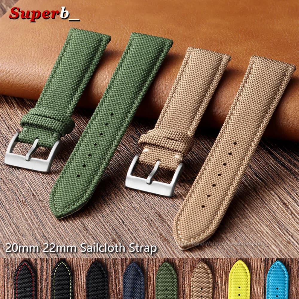 Sailcloth Nylon Watch Band 20mm 22mm Waterproof Canvas Nylon Straps for Blancpain Universal Men Women Leather Wristband Bracelet