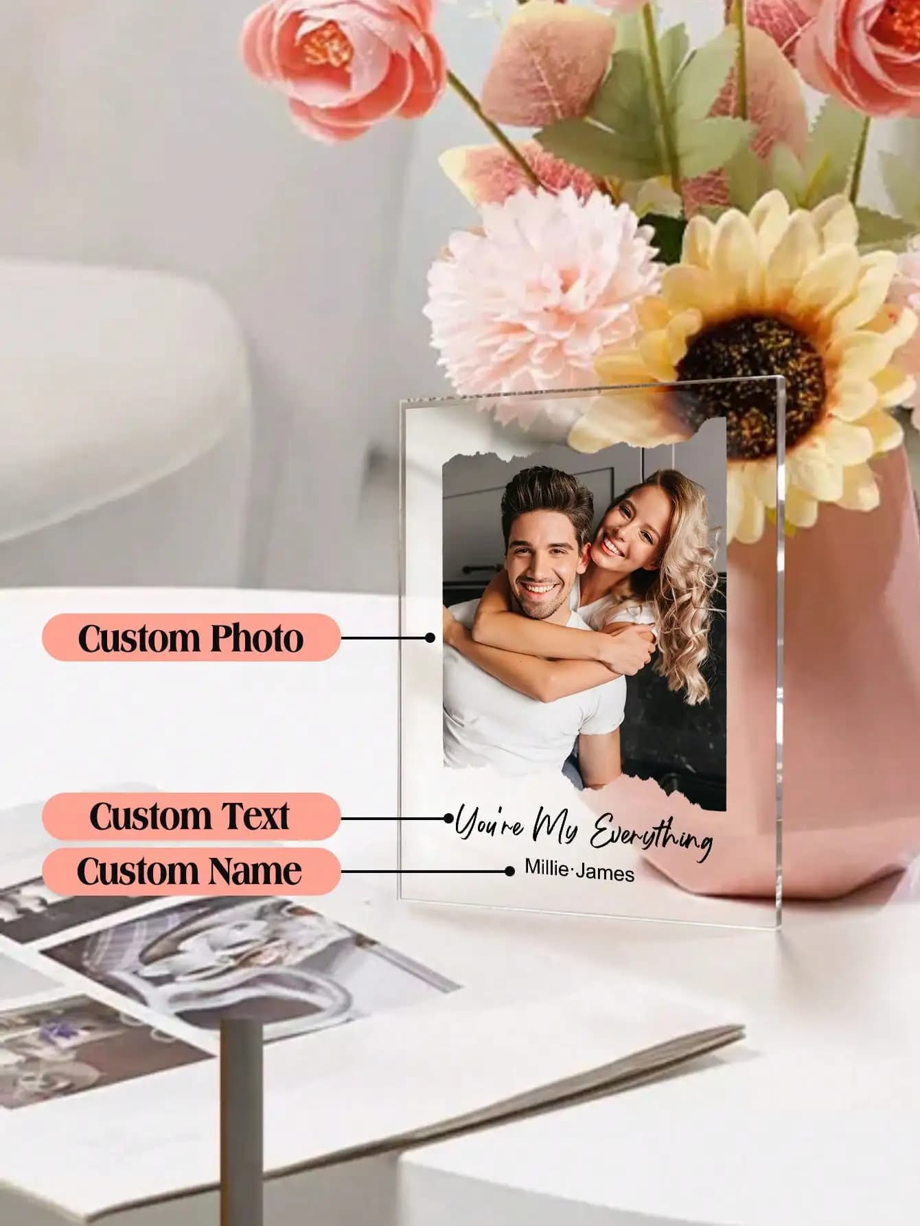 Targa Acrilica Personalizzata con Foto, Cornice per Coppie su Misura, Regalo di Anniversario di Matrimonio, Decorazione Romantica per Casa, per Amanti e Famiglia