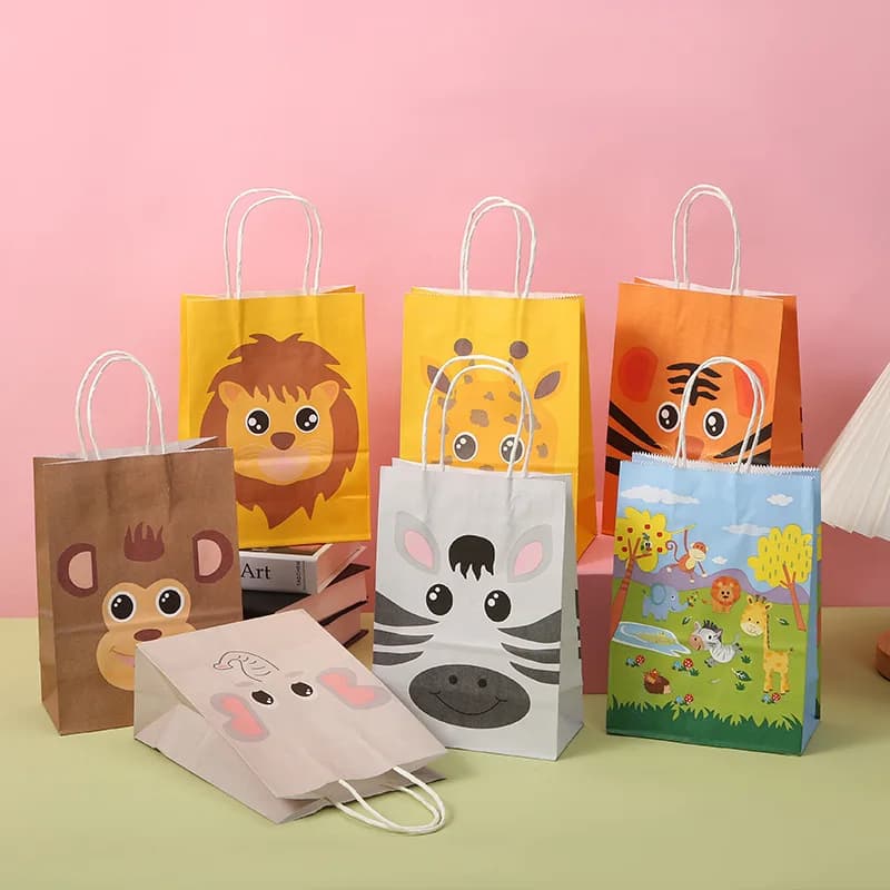 7 pezzi simpatico cartone animato animali dello zoo borsa regalo animale della giungla bomboniera sacchetti di carta per bambini festa di compleanno regali di imballaggio bomboniera per bambini