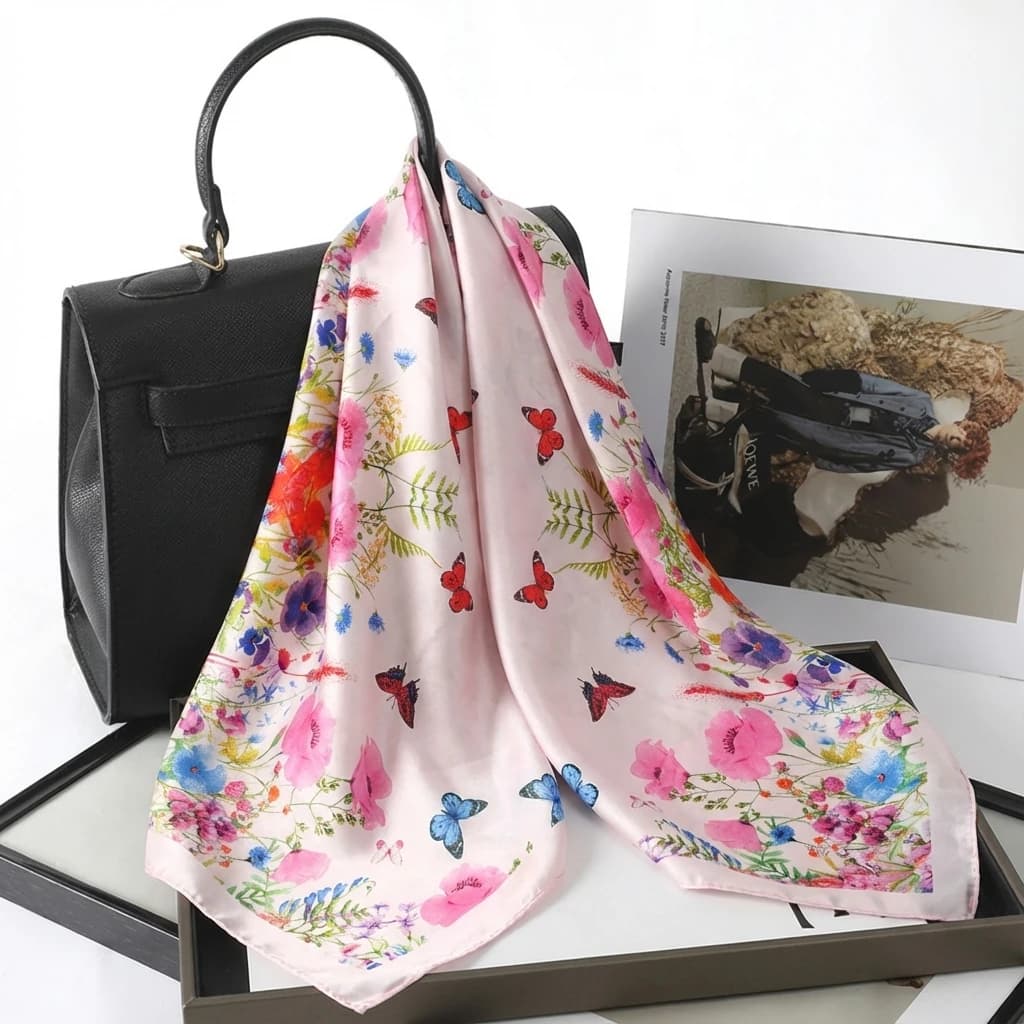 Luxury Branded Square Silk Scarf Design for Women's Hair Band Printed Small Satin Shawl Foulard Neck Handkerchief Women's Bandana