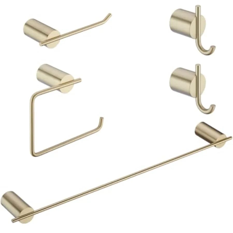 Set di accessori per il bagno: finitura oro spazzolato, acciaio inossidabile SUS304, 5 pezzi inclusi portasciugamani da 24 pollici, anello, supporto, gancio.