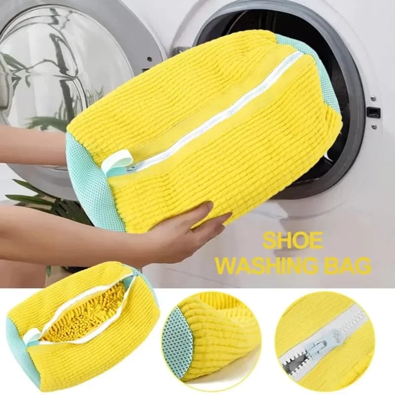 New Washer Bags Washing Machine Shoes - Bag with Hinge and Interior Perfect for Sneakers with Shoe Brush