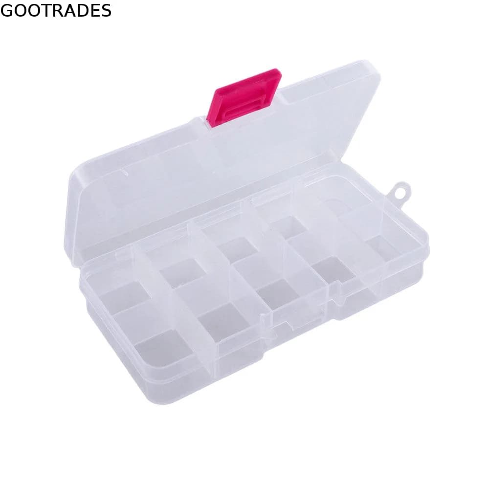 Accessory Box Fishing Tools Plastic Square Storage Case Transparent Fishing Tackle Box Fishing Box 10 Compartments Storage Box