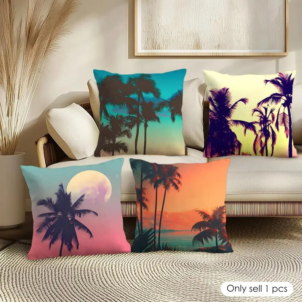 Fodera per cuscino con paesaggio tropicale, morbida in peluche corto, texture liscia e accogliente, estetica, per decorazioni domestiche