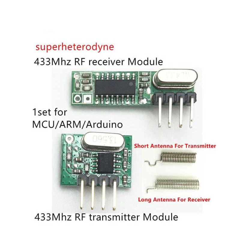 Trasmettitore e ricevitore RF 433 Mhz Superheterodyne ASK Modulo 433 Mhz con antenna per kit fai da te wireless Arduino Uno