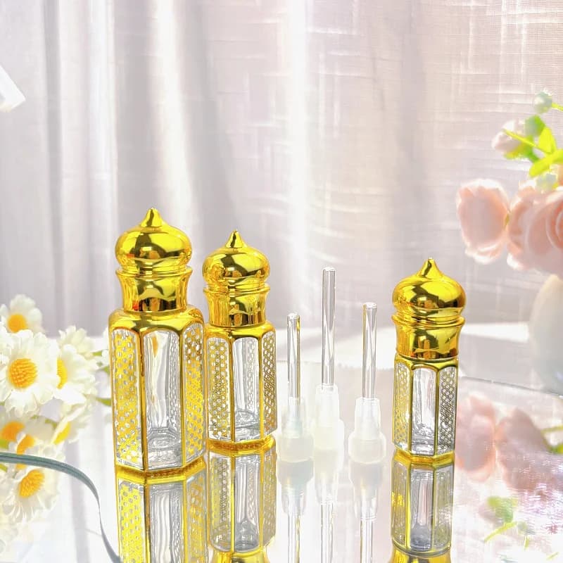 10/50 Pezzi Bottiglie di Vetro Dorate da 3ml per Profumo con Bastoncino in Vetro, Flaconi Vuoti da 6ml per Oli Essenziali, Ricaricabili da 12ml