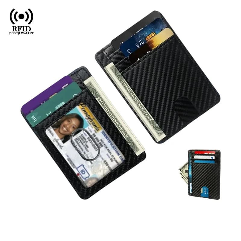 Portafogli Sottili in Fibra di Carbonio con Blocco RFID, Porta Carte di Credito in Pelle PU, Portafogli Minimalisti Ultra Sottili e Intelligenti per Uomo