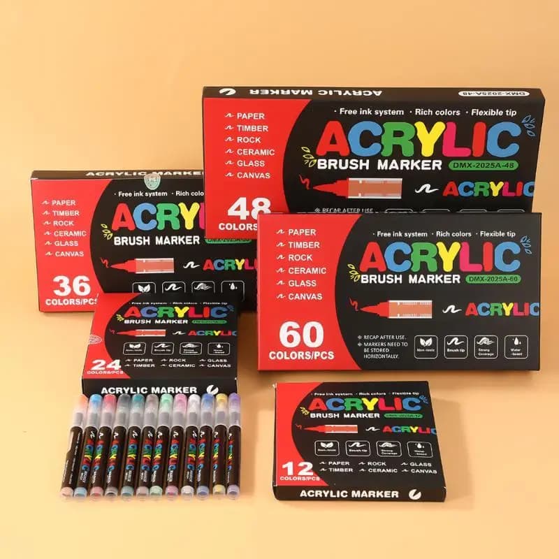 Acrylic Paint Pens 12/24/36/48/60 Colors Non-fading Non-toxic Markers for Rock Wood Glass Art Painting Beginner Use