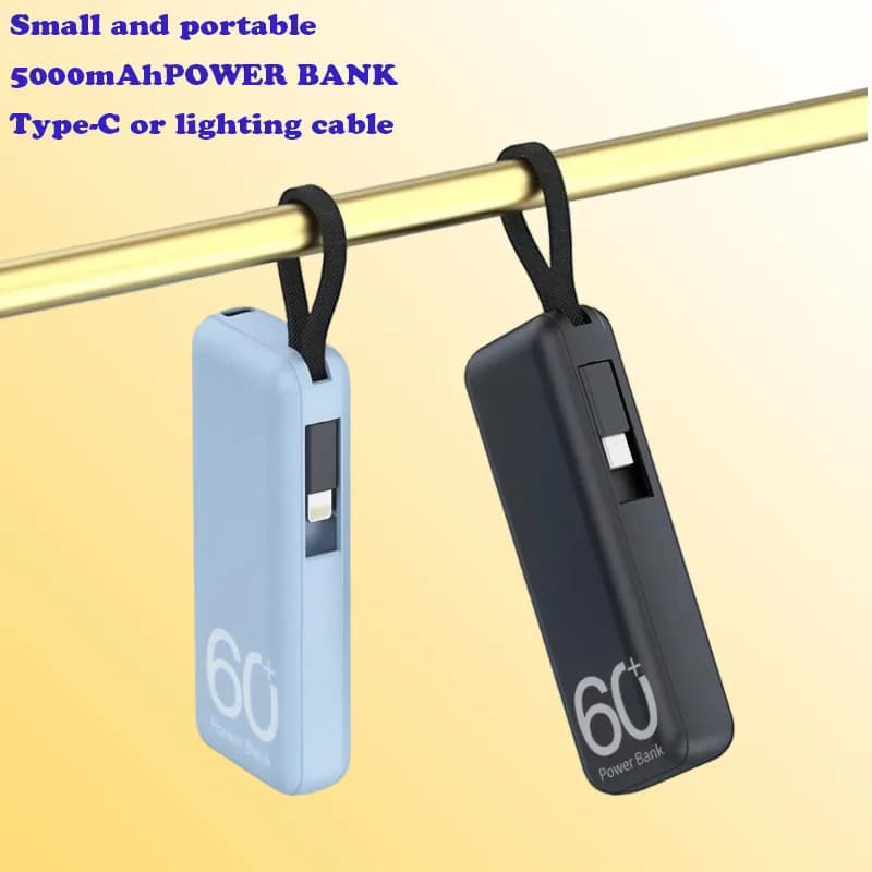 Caricabatterie rapido Mini Power Bank da 5000 mAh con cavo Lightning di tipo C Batteria esterna portatile per iPhone 15 14 Samsung Xiaomi