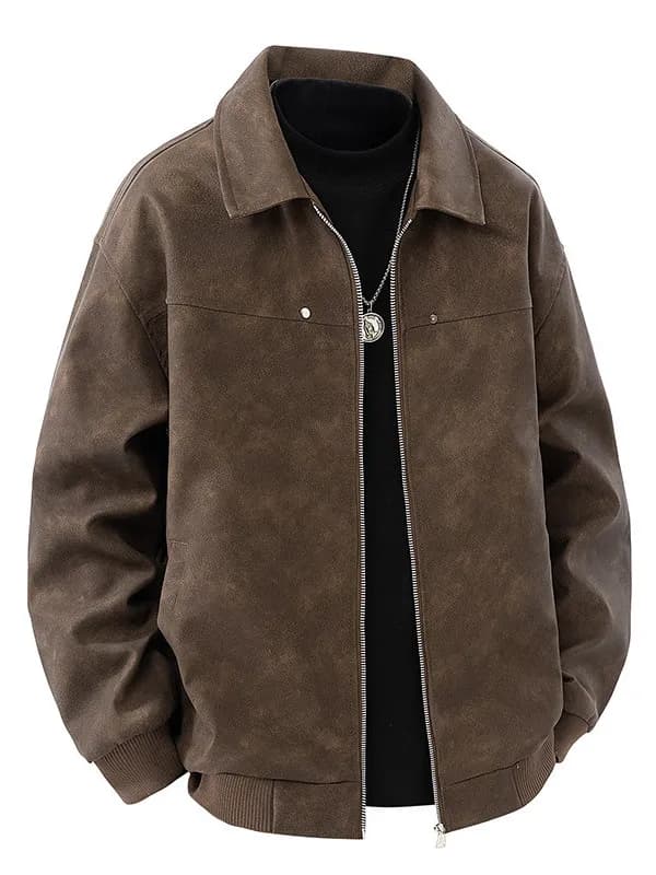 2026 New Men's Leather Jacket Motorcycle Style Casual Zipper Fashion Trend Collar Youth Spring Autumn Outerwear