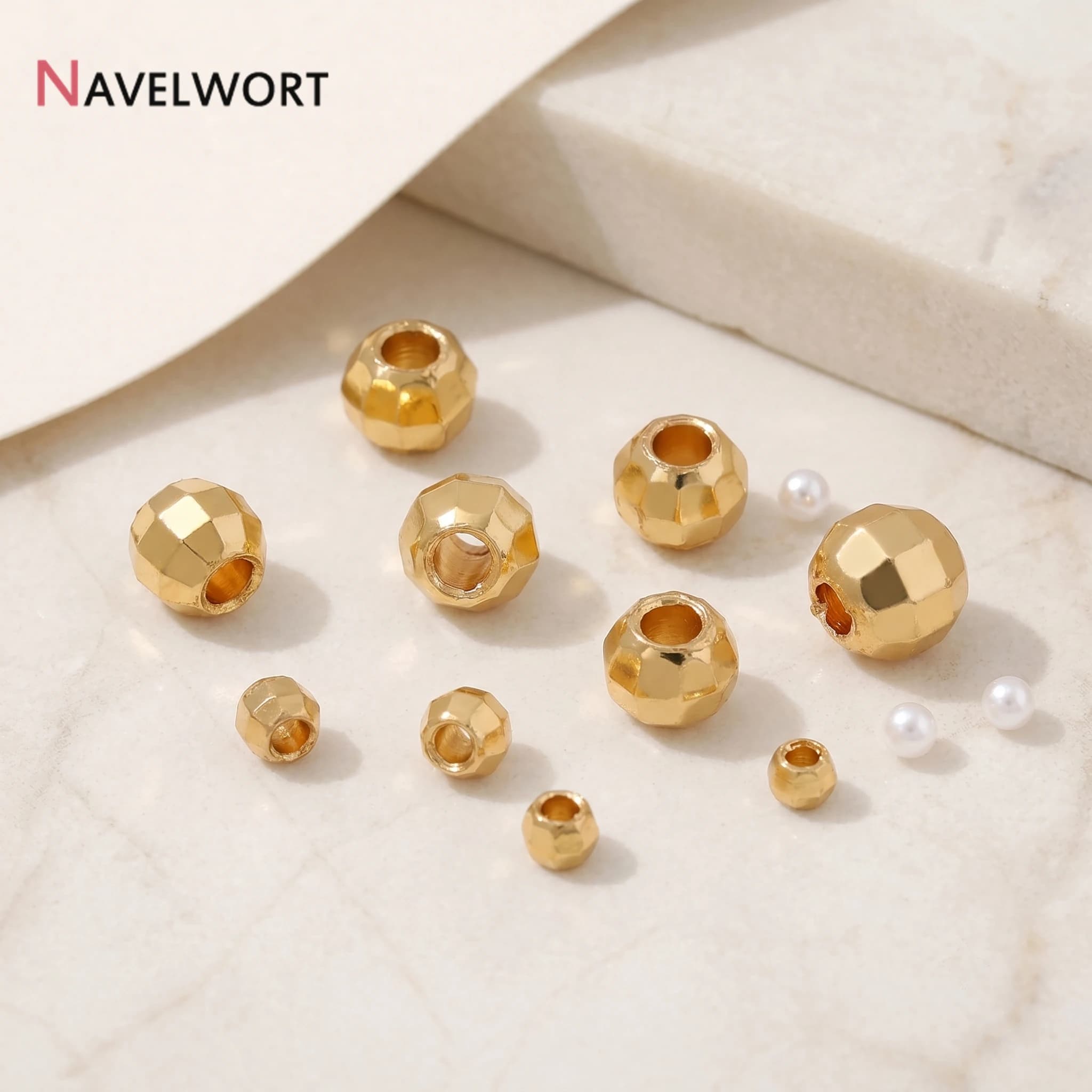 14K Gold Plated Brass Faceted Round Spacer Beads,Separator For Beads, For DIY Bracelet Necklace Making Accessories