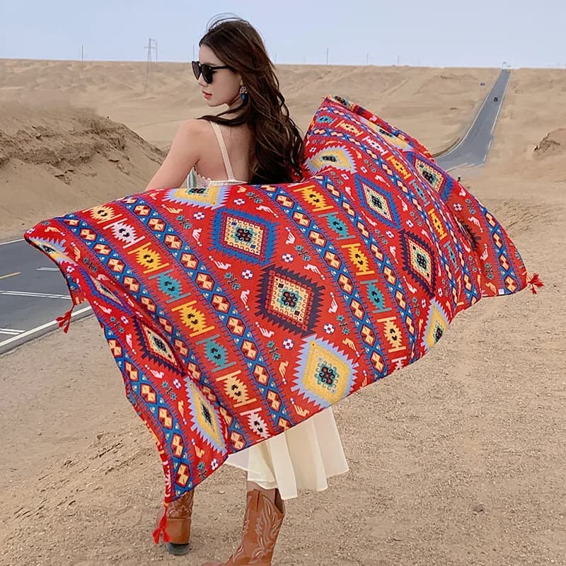 Protezione solare per le vacanze Sciarpa con stampa etnica per le donne Scialli lunghi oversize Costume da bagno brasiliano Copricostumi da bagno Asciugamano Abbigliamento da spiaggia
