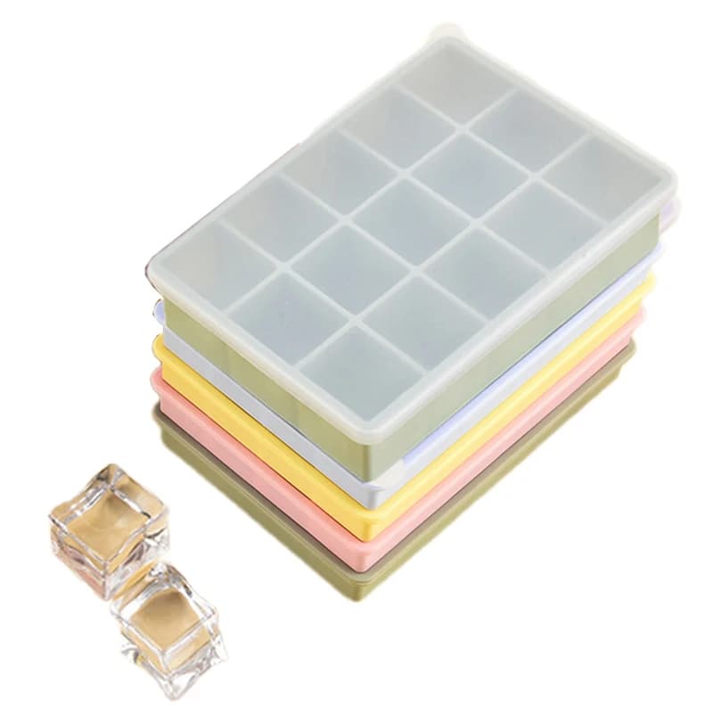 Ice Cube Trays , Easy Release 15 Flexible Silicone Ice Cube Molds With Removable Lid Reusable Freezer Ice Trays Stackable For Wh