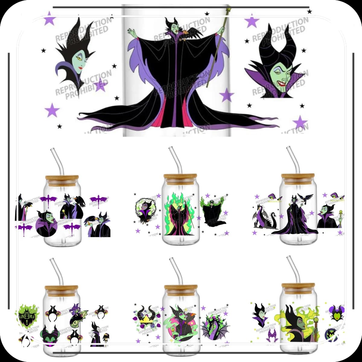 Cartoon Villain Malefi UV DTF Cup Wraps for 16oz Waterproof UVDTF Transfer Stickers Decalcomanie for Glass Cups Cups Cup Wall decal DIY