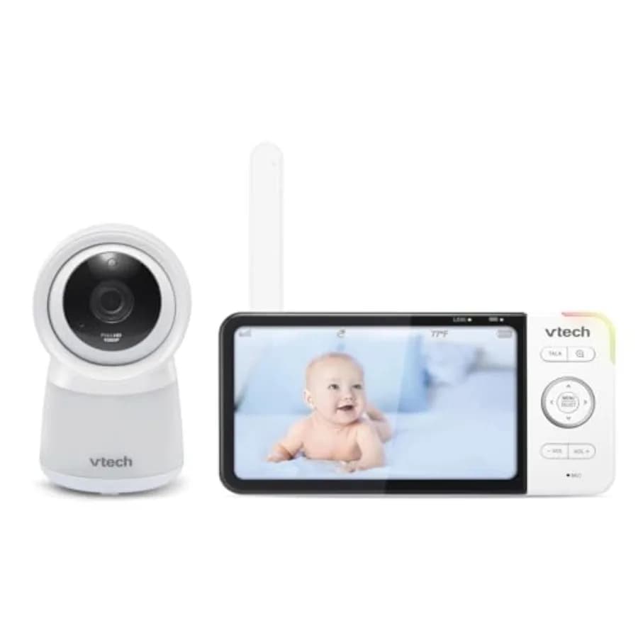 Monitor video per bambini VTech RM5754HD Smart Wi-Fi 1080p con display da 5 pollici, luce notturna, accesso remoto, bianco