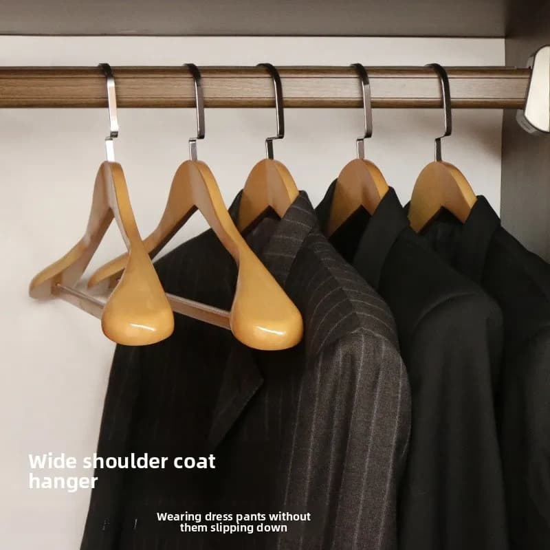 Wooden hanger for clothes, with wide shoulders, for wardrobe and domestic use, for hanging and drying