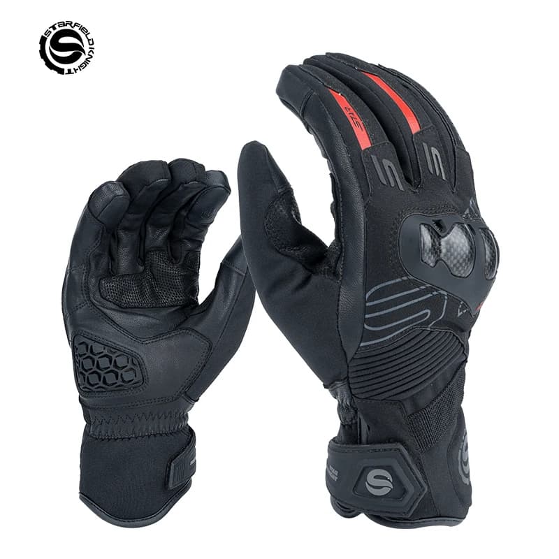 Guanti da moto invernali Guanti da motocross in vera pelle di capra caldi in fibra di carbonio Accessori per attrezzi da equitazione antivento impermeabili