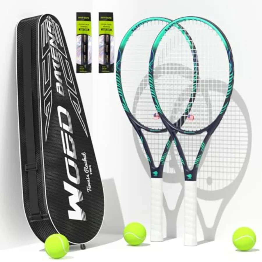 Set di racchette da tennis per adulti per 2 giocatori: racchetta da velocità da 27 pollici, composito di grafite, nero/bianco, include palline, overgrip, ba