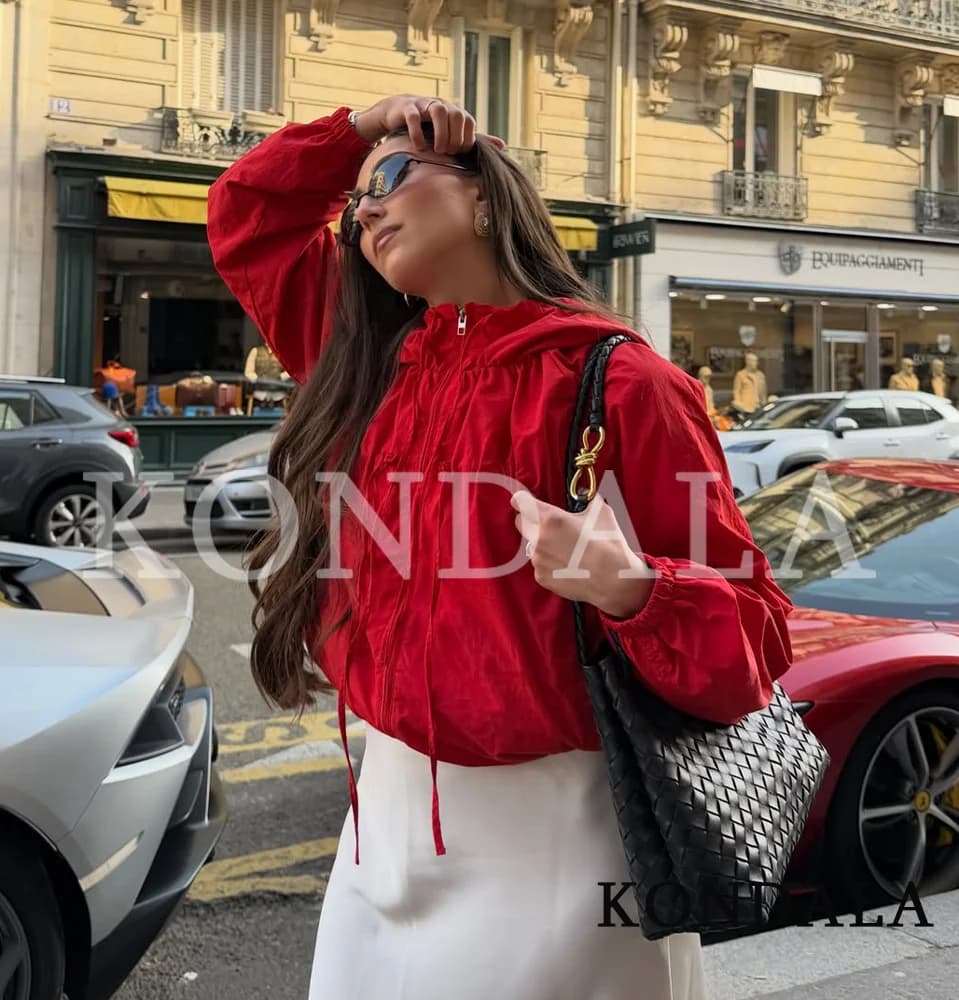 KONDALA Giacca Sportiva da Donna con Cappuccio, Giacca con Zip e Lacci, Tendenze Primavera Estate 2026, Giacca Casual High Street per Signore