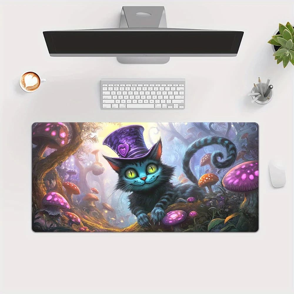 Tappetino per mouse XXL Cartoon Magic Kitten da 1 pezzo, tappetino per mouse da gioco stampato HD, design con foresta di funghi, base antiscivolo