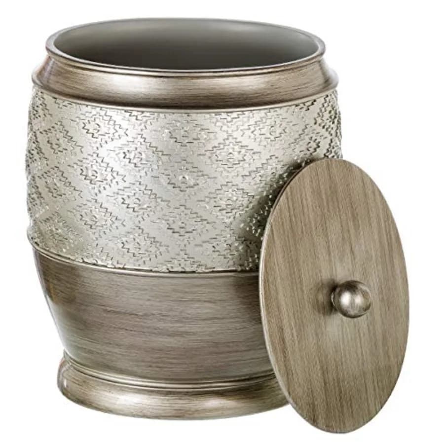 Cestino per Rifiuti Dublin Silver per Bagno Piccolo con Coperchio 1,26 Gal/ 4,8L - Cestino Ovale Argento Spazzolato - Cestino Decorativo per Arredo Bagno