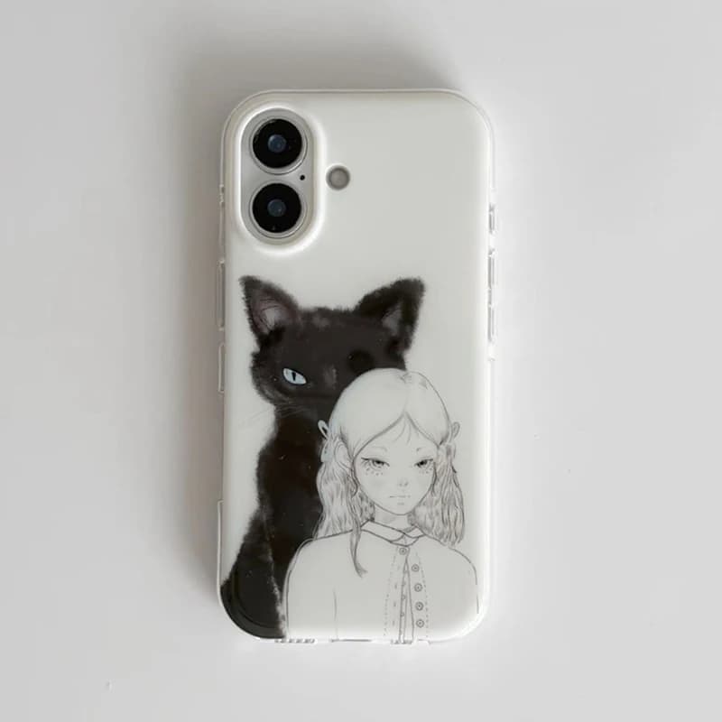 Ins Korean Simple Cool Creative Black Cat Girl Creative Phone Case For iPhone 17 AIR 16 15 14 13 12 11 Pro Max 78 Plus Y2K Cover