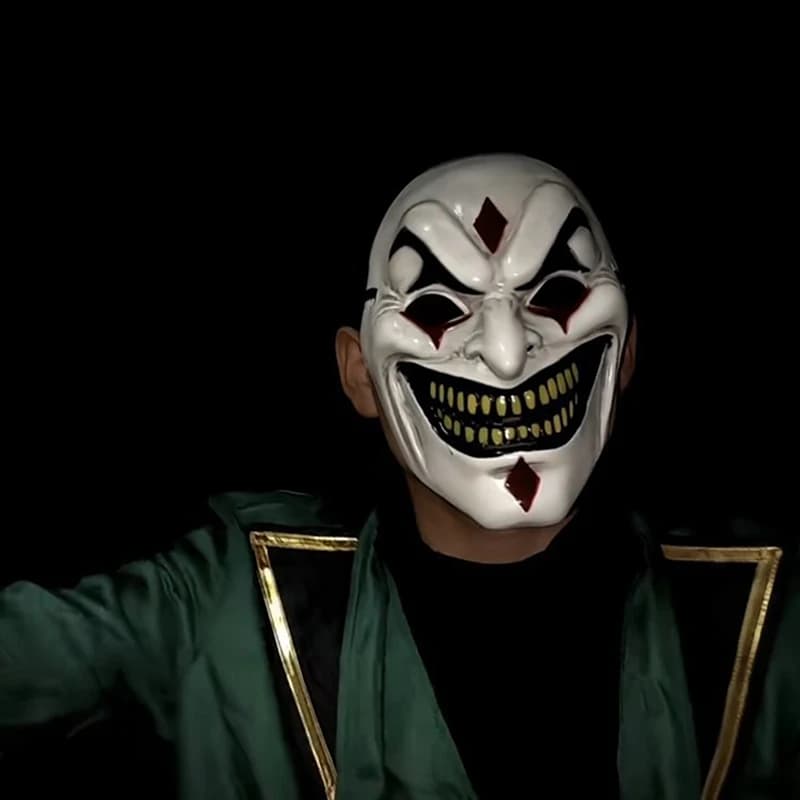 {MAX-66} New Joker Full Face Mask Funny Big Gold Teeth Smiling Face Mask Cool Boy Headgear Halloween Cosplay Props