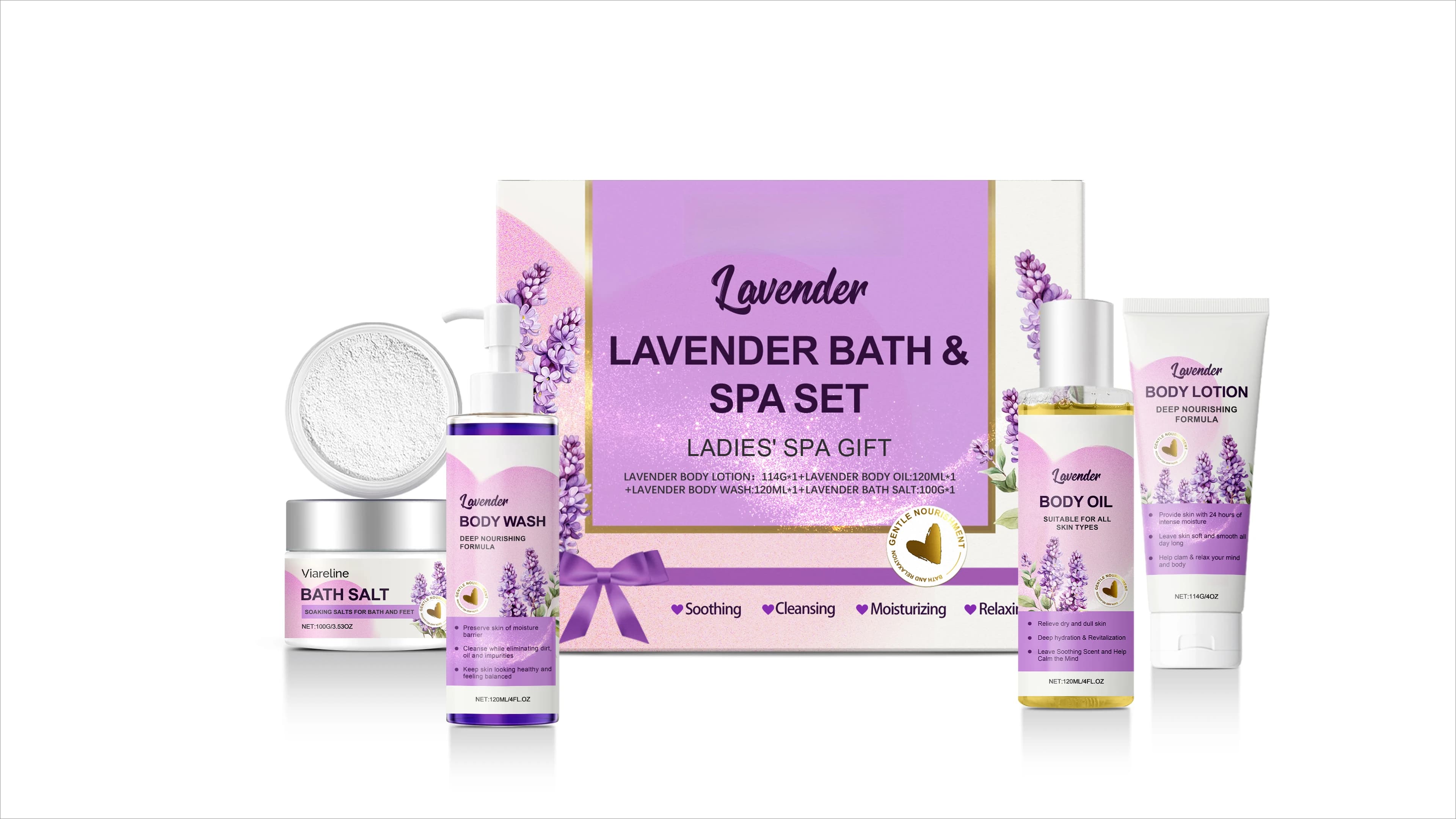 Lavender bath set, moisturizing the skin, elegant and fragrant, silky, smooth and gentle, daily cleaning