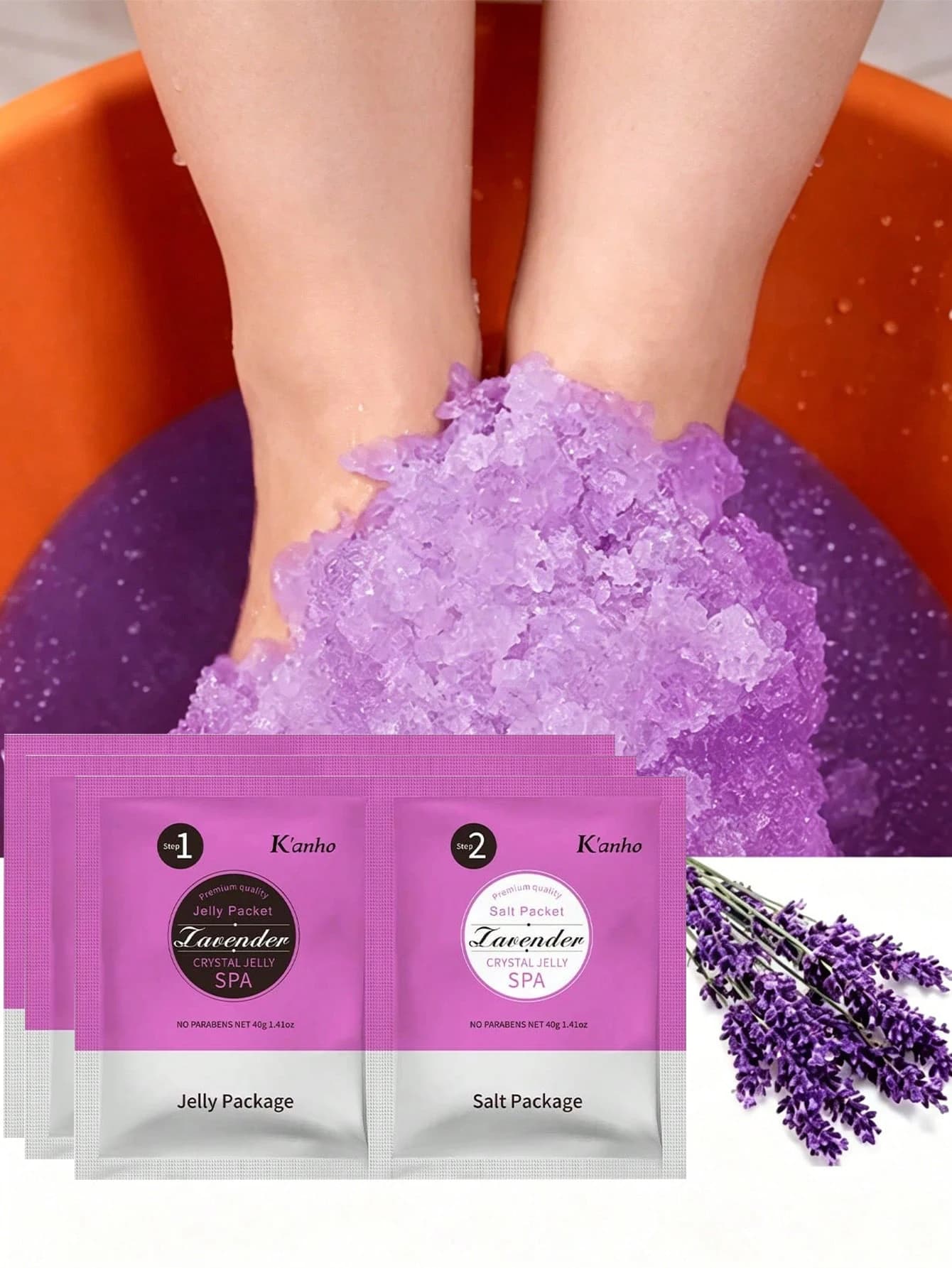 Lavender Crystal Jelly Foot Spa Bath Salt Set Hydrating Soften Dead Skin Exfoliating Pedicure Soak Jelly Packet Salt Pack for Professional Salon Foot Care