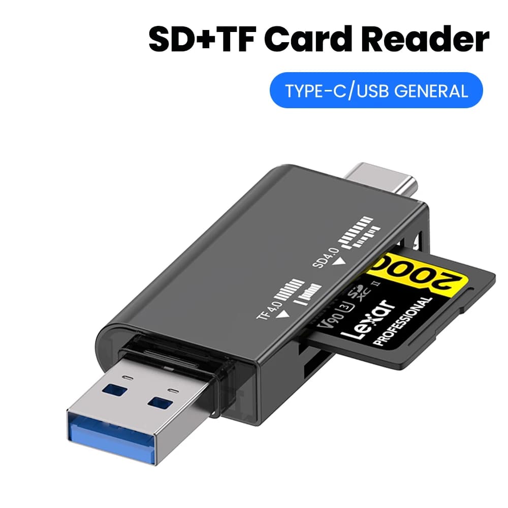 Lettore di Schede 4 in 1 USB C e USB3.0 per Schede SD TF 4.0, Dispositivo per iPhone 17 16 Samsung e Accessori per Laptop