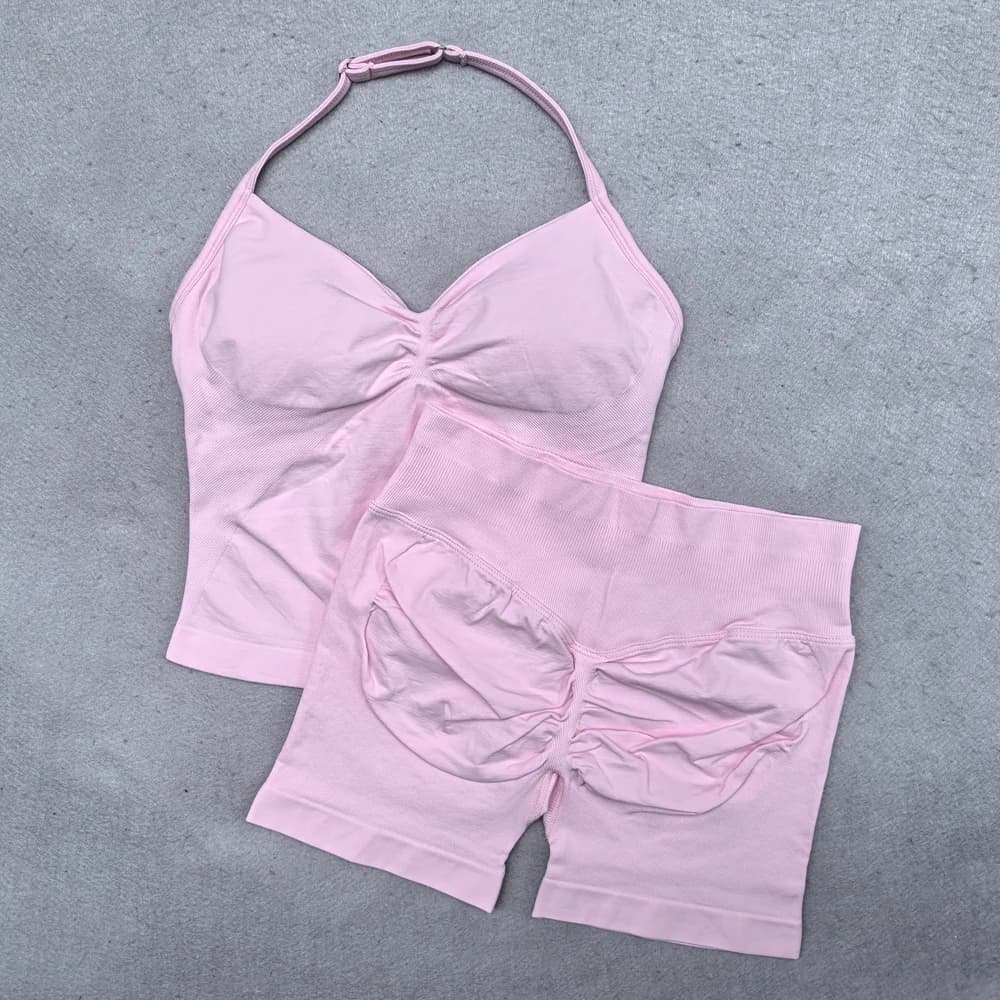 Women's Yoga Set 2 Pieces: Tops in Adjustable Bretelles Without Stitchings and Sporty Shorts, Clothing from Summer Gym