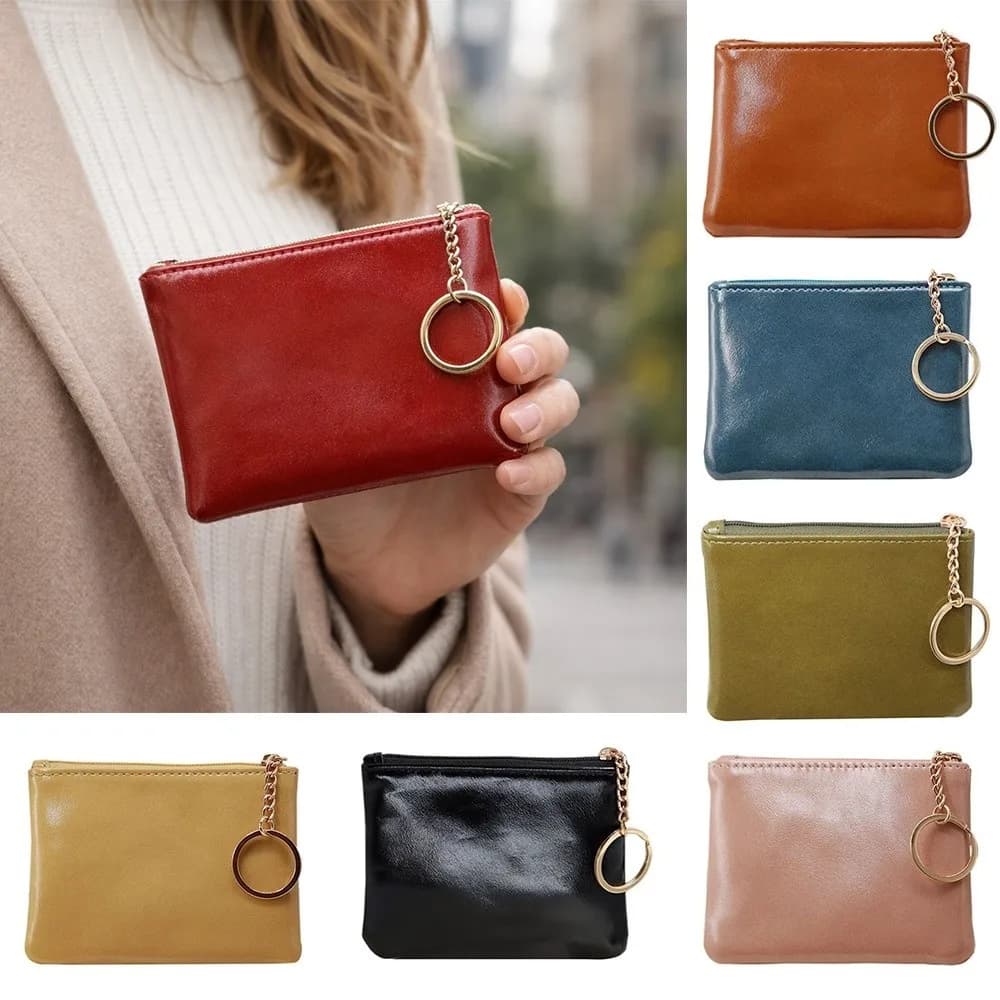 Portamonete in Pelle PU alla Moda con Portachiavi, Chiusura a Cerniera, Portafoglio Portatile Piccolo per Donne