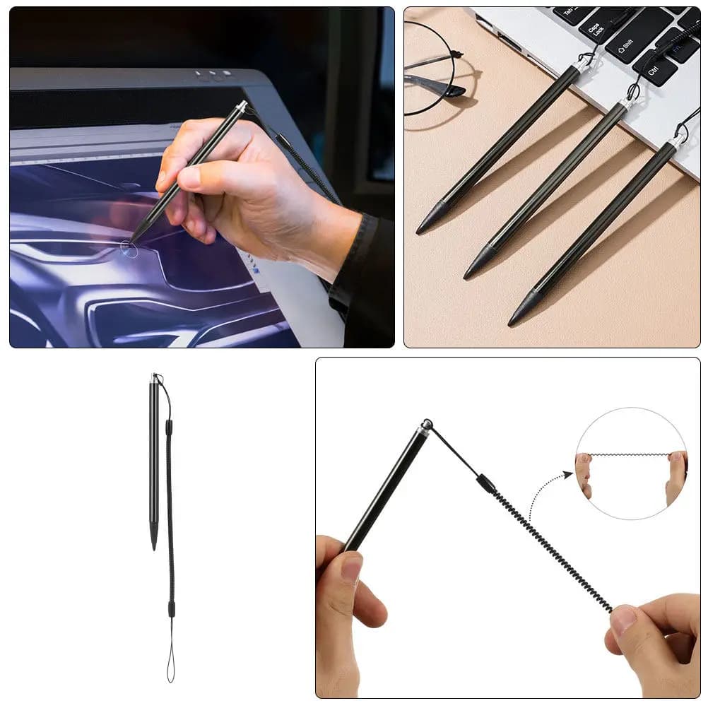 6 pezzi di robuste penne stilo resistenti in metallo con punta fine e cordino per tablet, touchscreen, laptop, disegno di precisione, scrittura