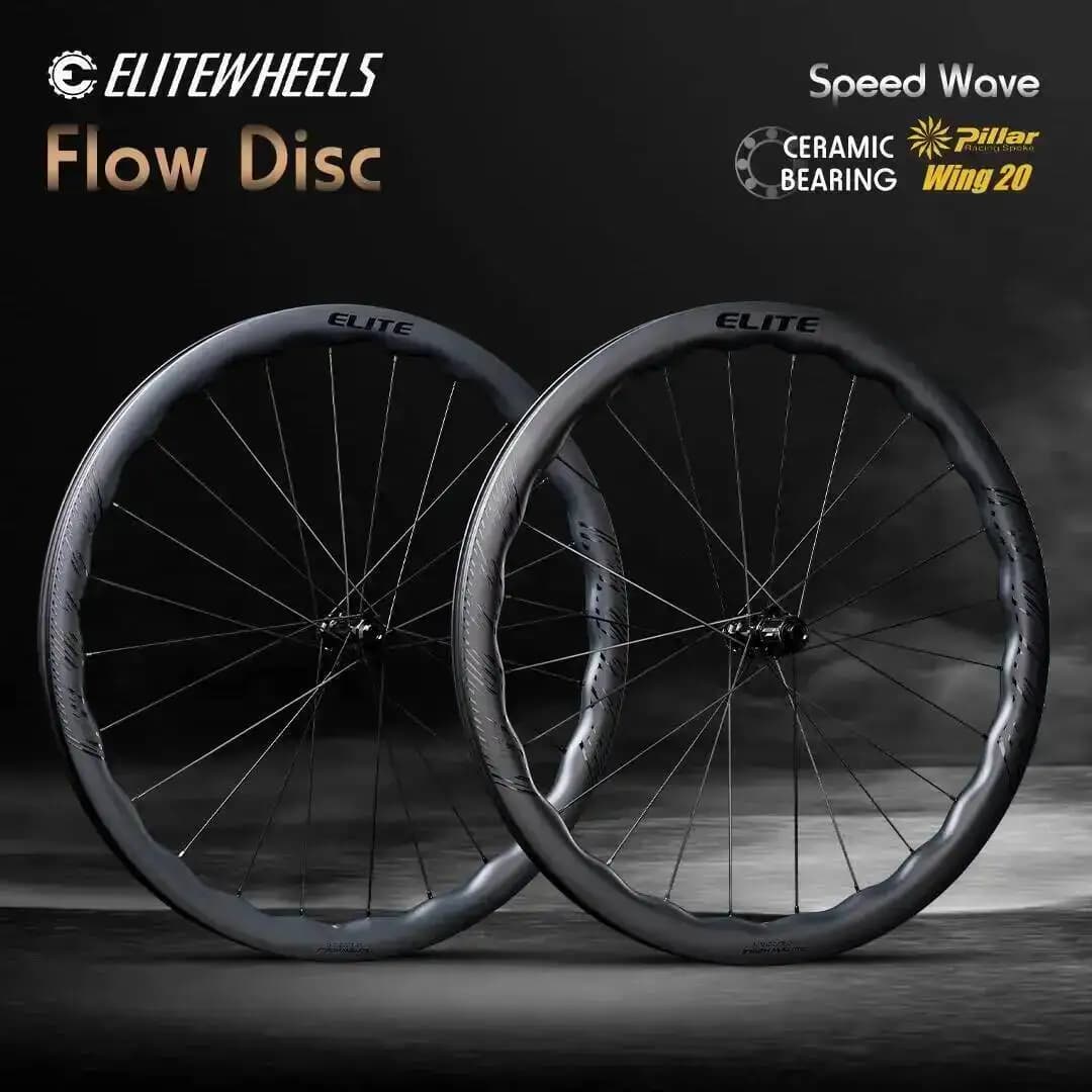 Ruote in carbonio ELITEWHEELS FLOW Road Disc Brake Ratchet/Pawl Wing20 Spoke Cycling WAVE 40/45mm AERO 700C