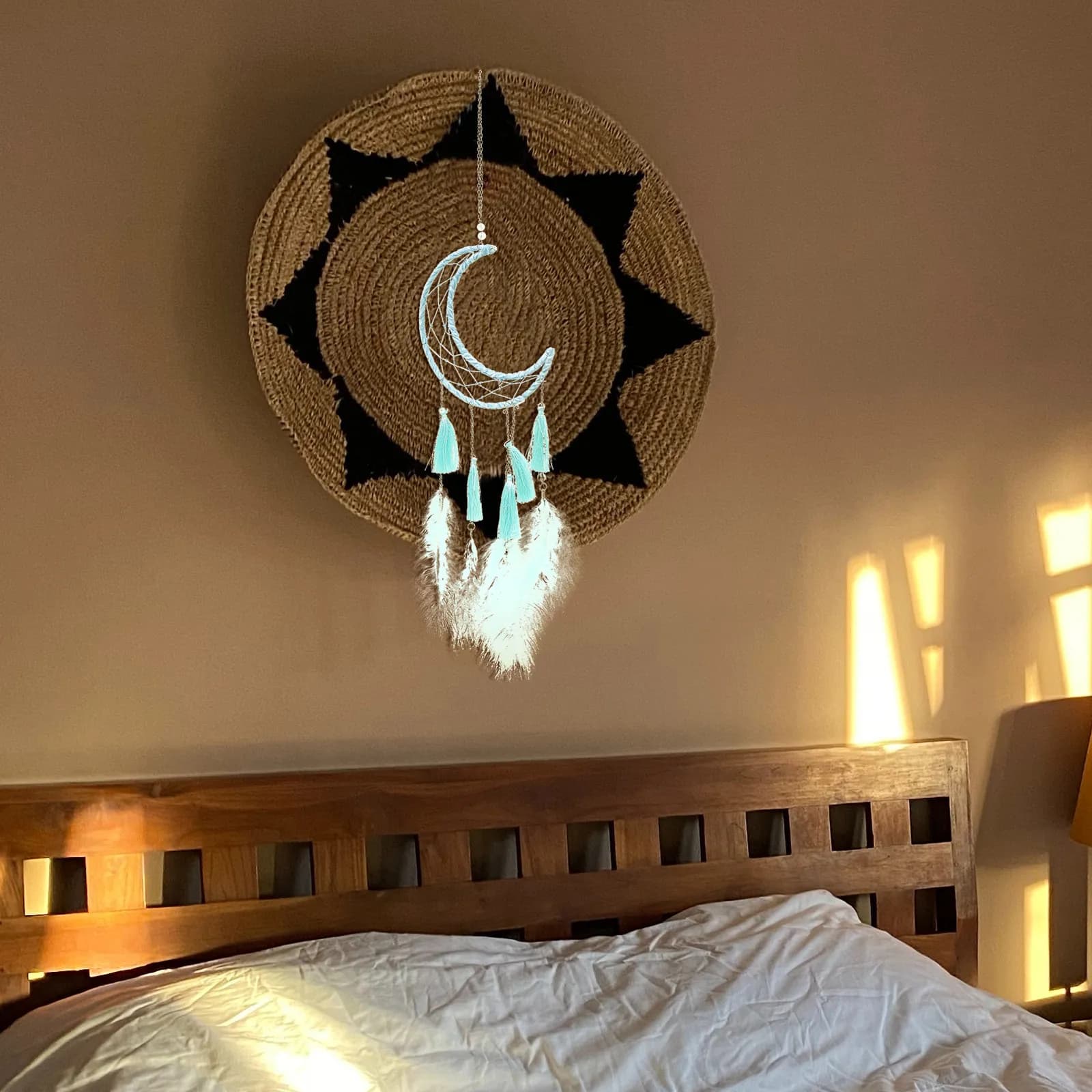 Macrame Wall Hanging Dream Catcher Decor with Tassel Design Rustic Hand-Woven Tapestry for Bedroom Nursery Office Meditation
