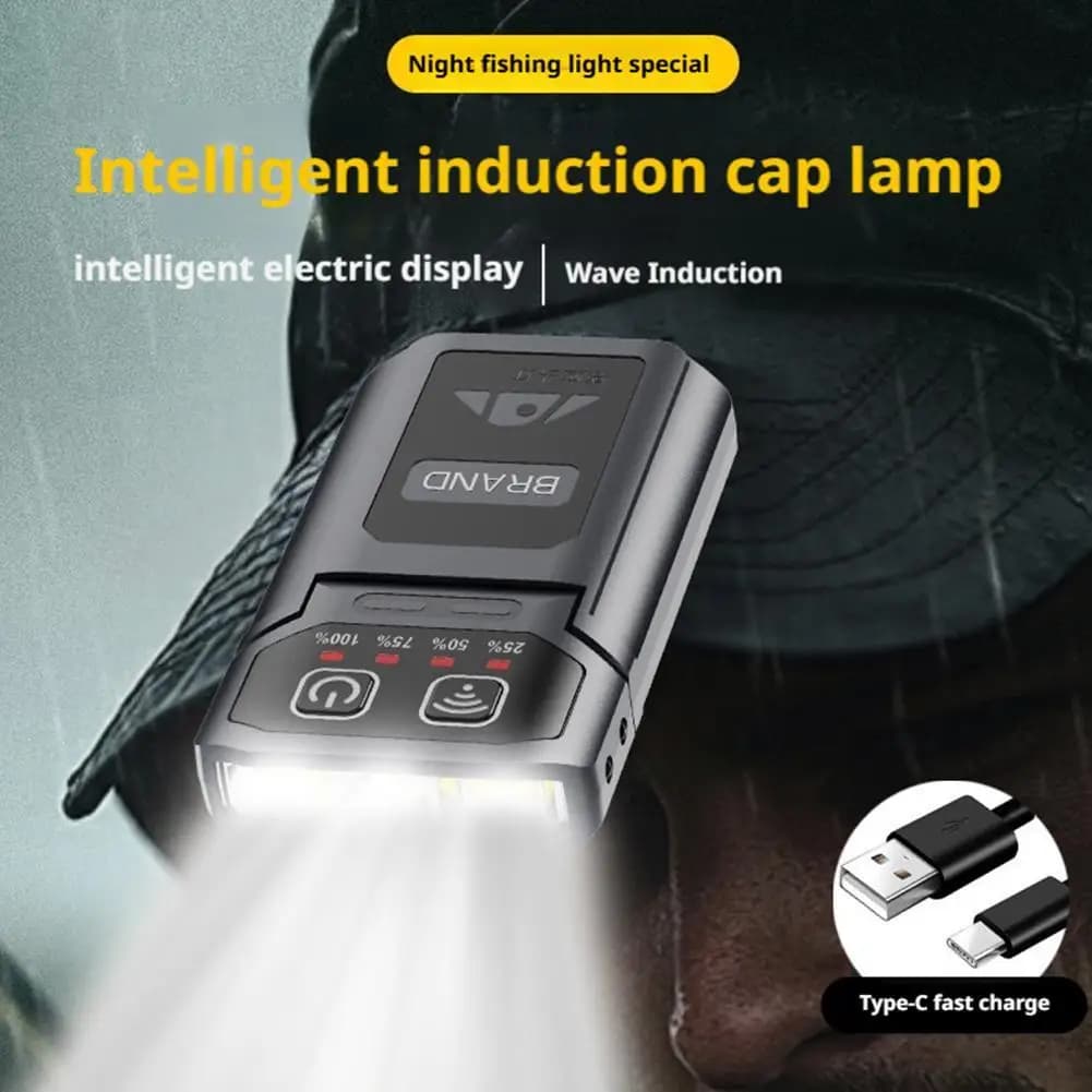 Torcia Frontale Ultra Luminosa con Batteria a Lunga Durata, Sensore di Movimento e Clip per Cappello, Impermeabile per Pesca Notturna