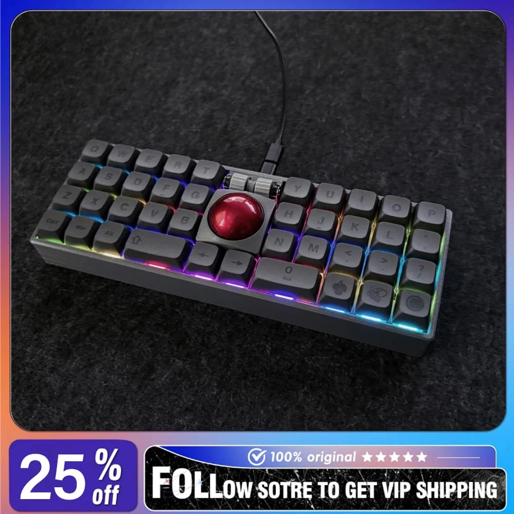 Tastiera/Kit Compatto Cablato WK 40 BALL con Trackball RGB Ergonomico, Supporta la Rimappatura dei Tasti per Pulsanti Mouse Separati Vial