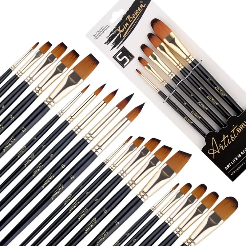 5pcs Artist Paint Brush Set High Quality Nylon Hair Wood Black Handle Watercolor Acrylic Oil Brush Painting Art Supplies