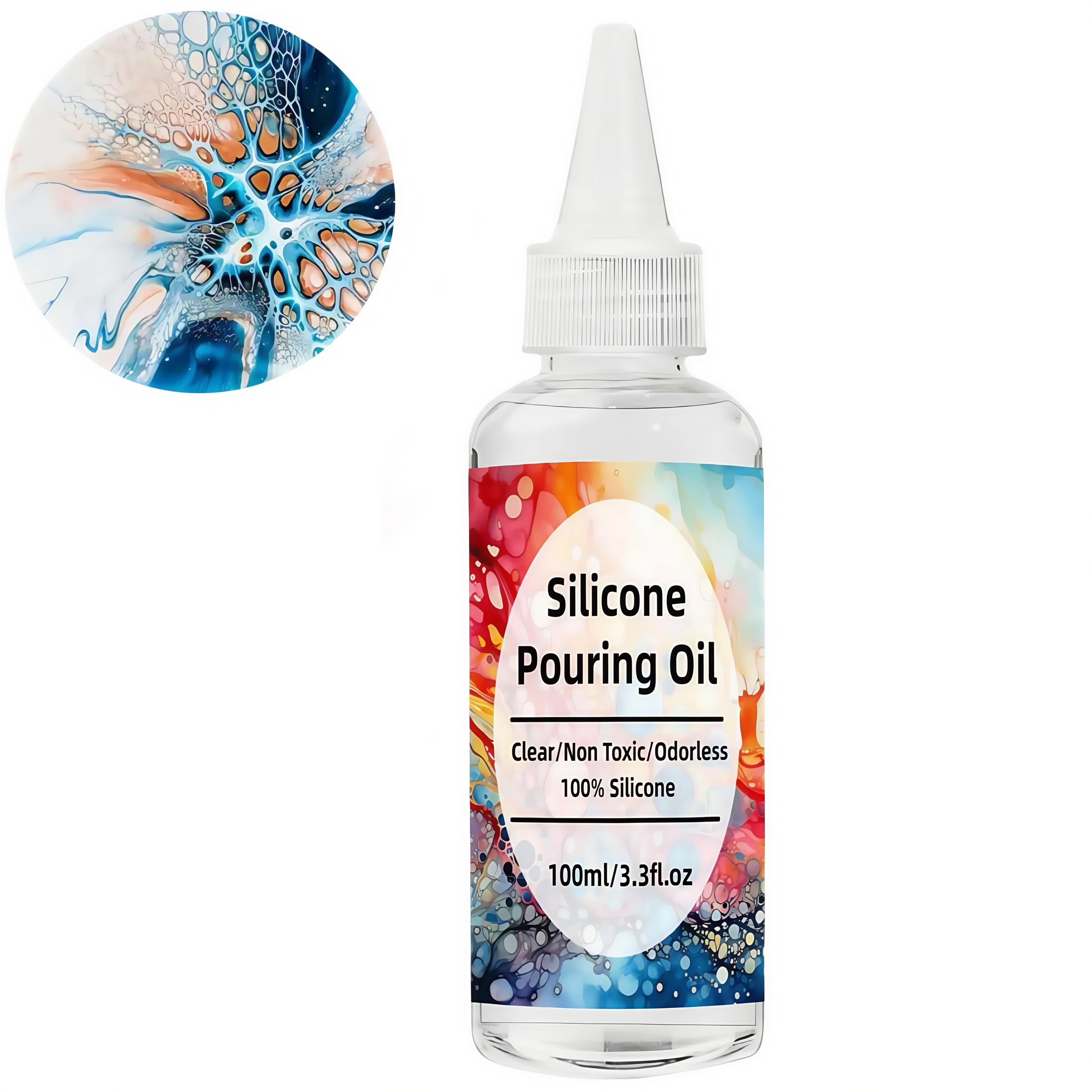 Silicone Pouring Oil for Acrylic Pouring Odorless, Non-Toxic Silicone Oil for Special Cell Effects and Paint Separations 3.3oz