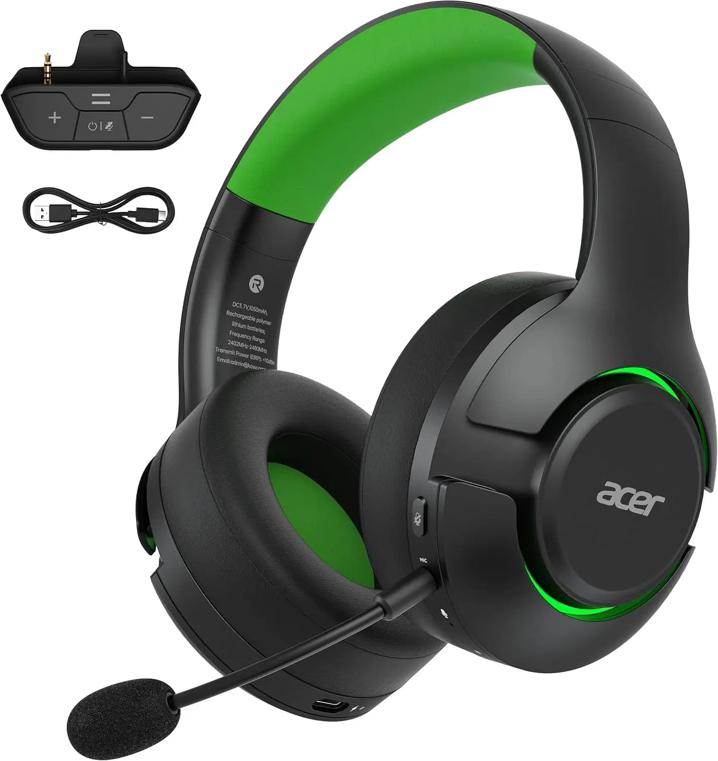 Cuffie da Gaming Wireless per Xbox, PS5, PC, Switch con Microfono a Cancellazione del Rumore, Audio 3D, Batteria da 40 Ore - Nero Verde