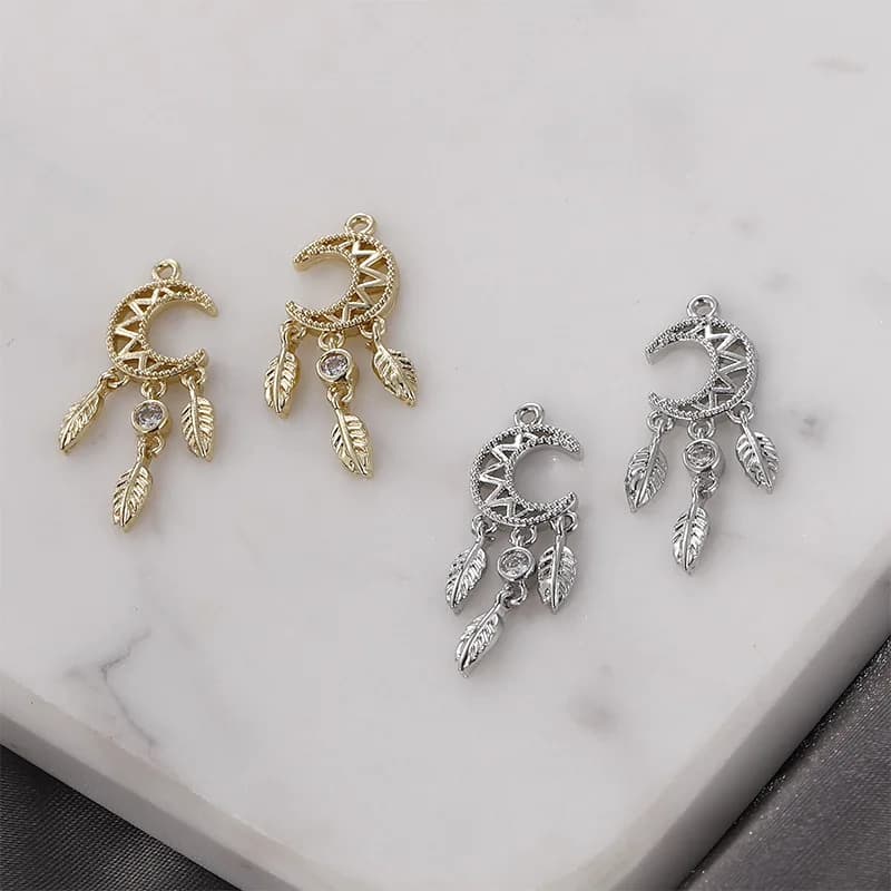14k Bag Gold Color Retention Moon Dream Catcher Zircon Pendant DIY Earrings Ear Jewelry Necklace Pendant Accessories Material