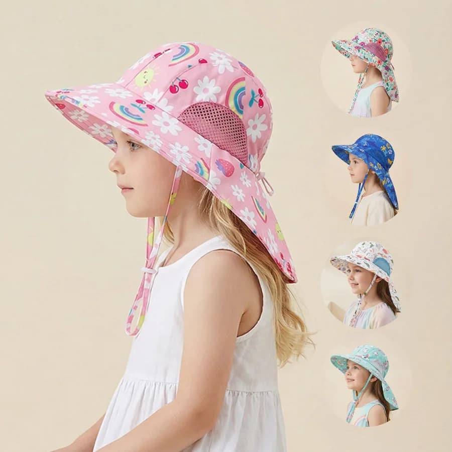 Side net fabric children's sun hat with side mesh, sun hat for protection from the sun, sunshade shawl hat, original large brim