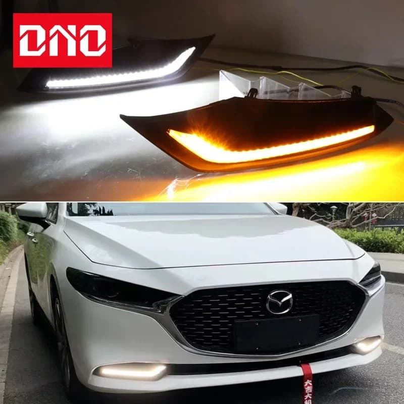 Auto LED DRL 12V Daylights For Mazda 3 Axela 2019 2020 Yellow Direction indicators Diurni Driving lights Auto lamp Fendinebbia