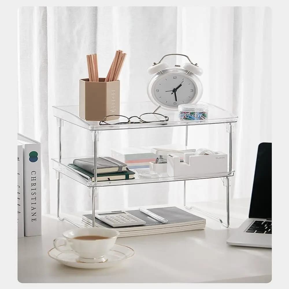 Scaffale organizer per armadietto impilabile salvaspazio, tavolo pieghevole trasparente, portaoggetti per articoli vari, armadio portaoggetti in acrilico