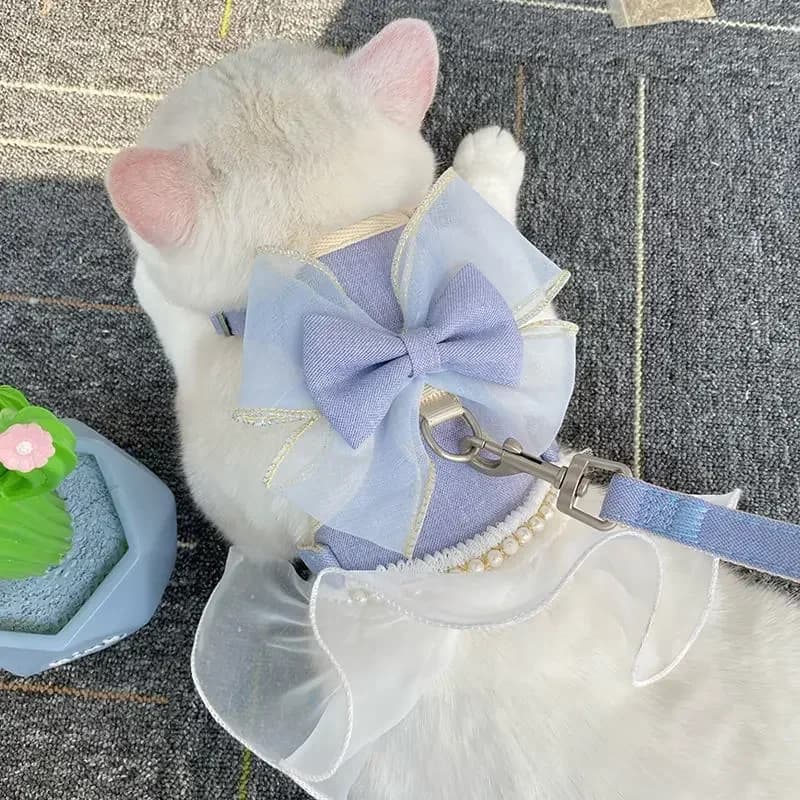 Comfortable Pet Traction Suit Cat Rope Princess Skirt Lace Pearl Pet Clothes Rope Dog Rope Breathable Dog Chain Dog Harness
