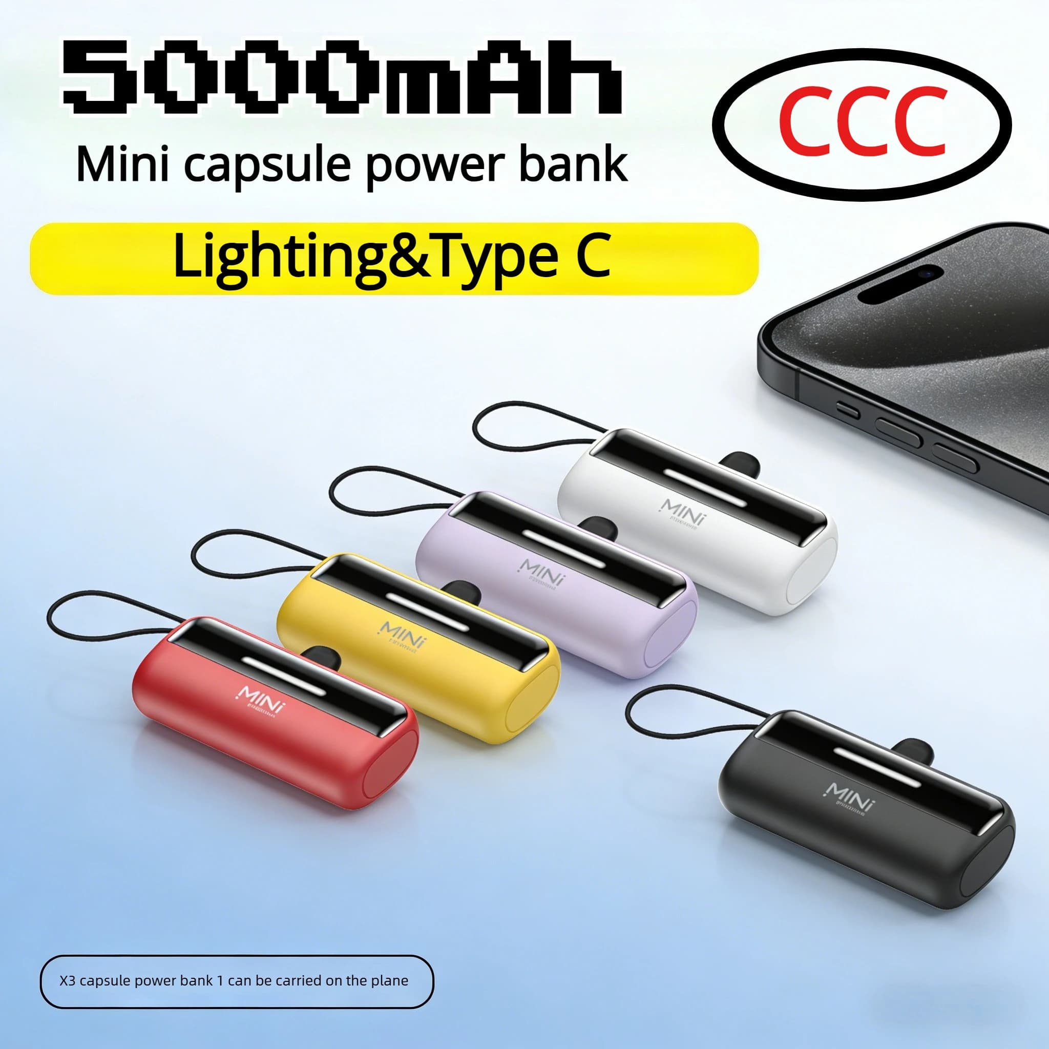 Batteria esterna portatile a ricarica rapida da 5000 mAh CCC Mini Capsule Power Bank da 22,5 W per IPhone Samsung Xiaomi Huawei