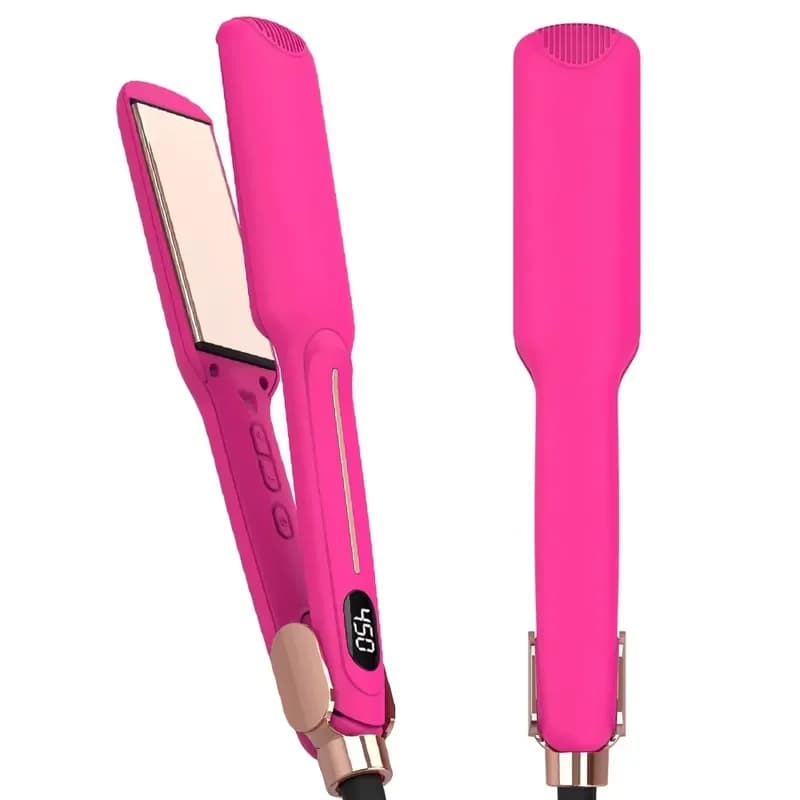 Hair Straightener 450℉ Titanium Wide Flat Iron 30s Fast Heating Curling Iron Pink Straightener and Curler 2 in 1